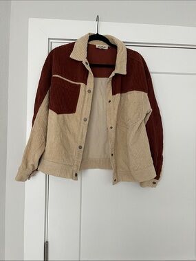 Listicle Corduroy Shacket in Rust and Beige small
